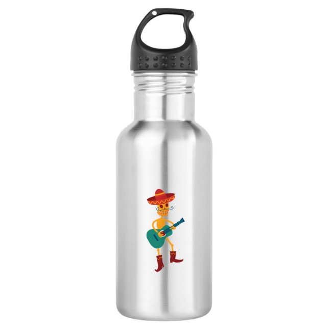 Festive Skeleton Guitar Player 532 Ml Water Bottle (Front)