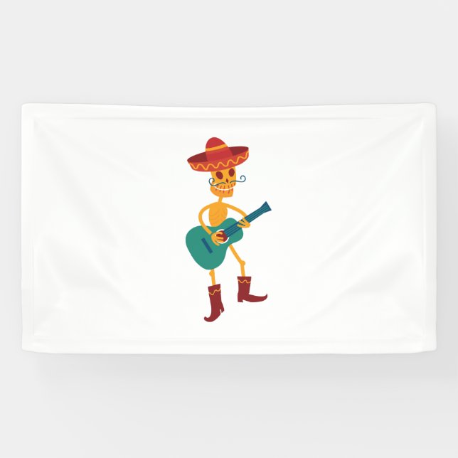 Festive Skeleton Guitar Player Banner (Horizontal)