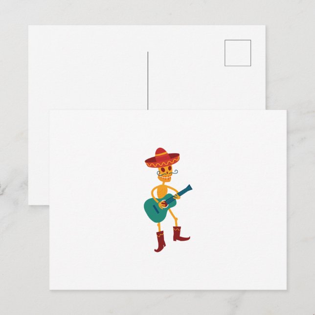 Festive Skeleton Guitar Player Holiday Postcard (Front/Back)