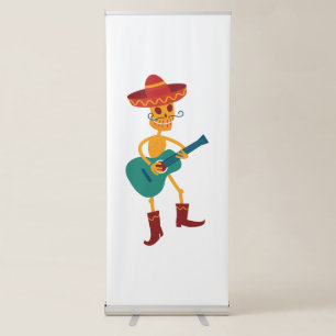 Festive Skeleton Guitar Player Retractable Banner
