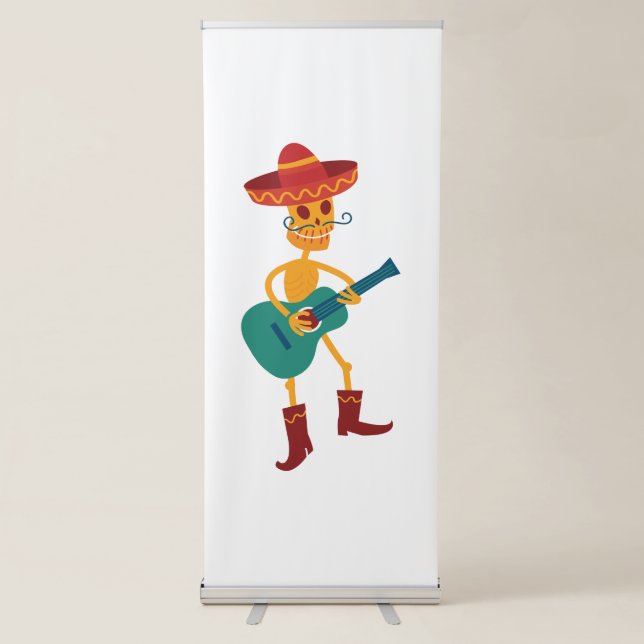 Festive Skeleton Guitar Player Retractable Banner (Front)