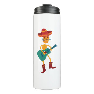 Festive Skeleton Guitar Player Thermal Tumbler
