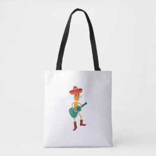 Festive Skeleton Guitar Player Tote Bag