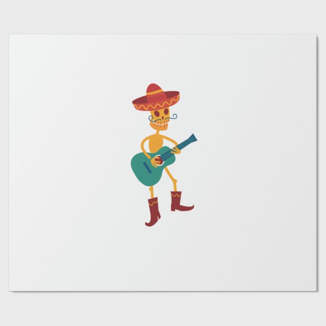 Festive Skeleton Guitar Player Wrapping Paper (Flat)