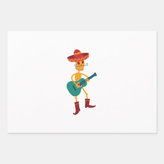 Festive Skeleton Guitar Player Wrapping Paper Sheet (Front)