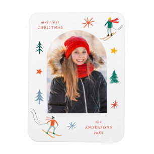 Festive Skiers Photo Magnet