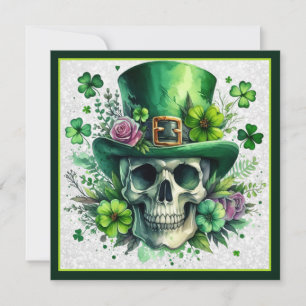 Festive Skull St. Patrick's Day Wishes Holiday Card