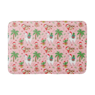 Festive Sloths and Llamas Holiday Pattern Bath Mat