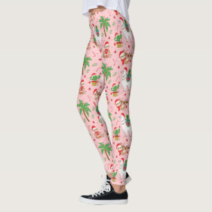 Festive Sloths and Llamas Holiday Pattern Leggings