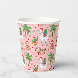 Festive Sloths and Llamas Holiday Pattern Paper Cups