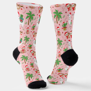 Festive Sloths and Llamas Holiday Pattern Socks