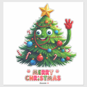 Festive Smiling Cartoon Christmas Tree
