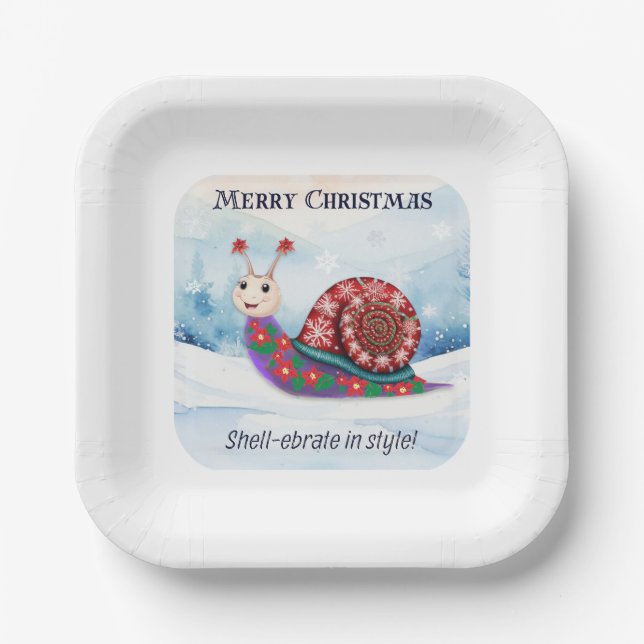 Festive Snail Snow Pun Humour Funny Cute Christmas Paper Plate (Front)