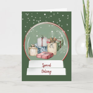 Festive Snow Globe with Cat and Presents Card