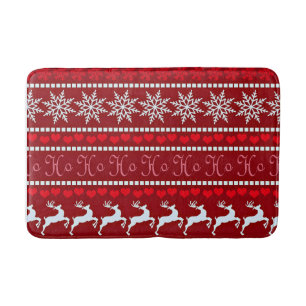 Festive Snowflake and Reindeer Design Bath Mat