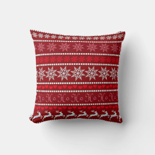 Festive Snowflake and Reindeer Design Cushion