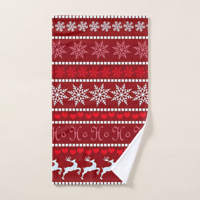 Festive Snowflake and Reindeer Design Hand Towel (Hand Towel)