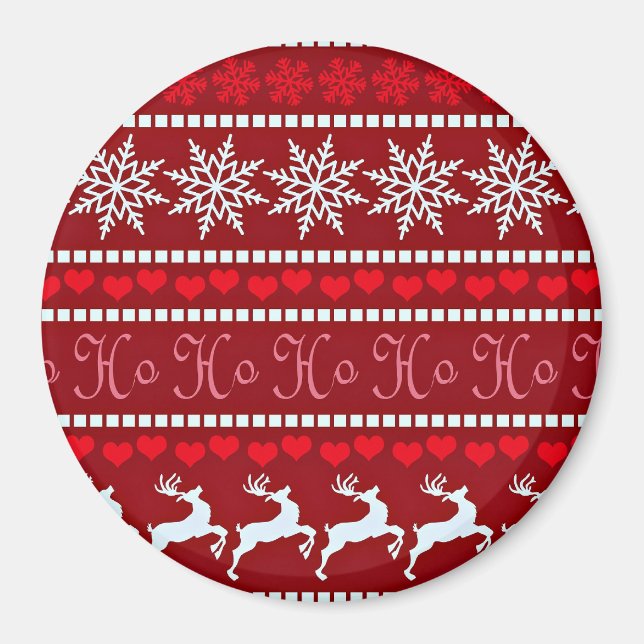 Festive Snowflake and Reindeer Design Magnet (Front)
