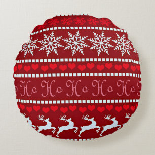 Festive Snowflake and Reindeer Design Round Cushion