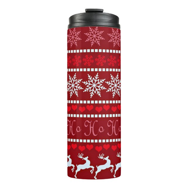 Festive Snowflake and Reindeer Design Thermal Tumbler (Front)