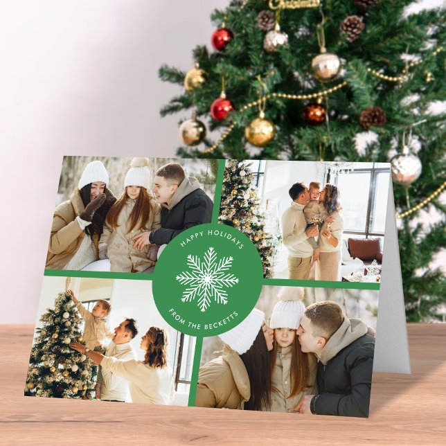 Festive Snowflake Christmas 4 Photo Holiday Card (Creator Uploaded)