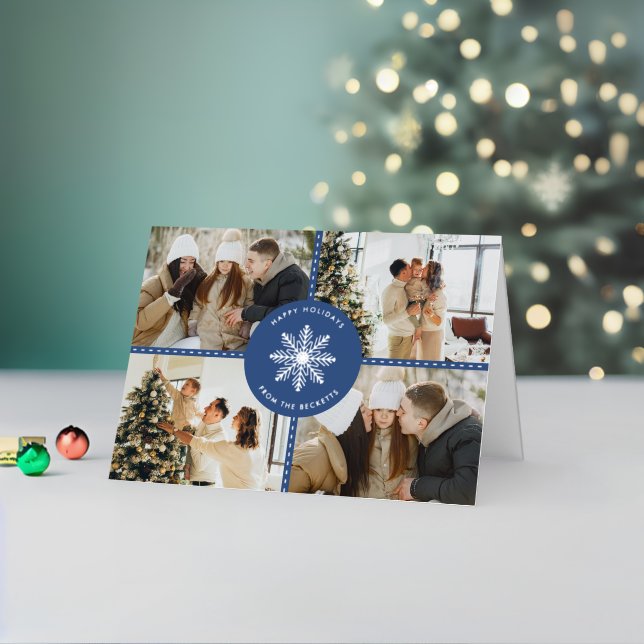 Festive Snowflake Christmas 4 Photo Real Foil Holiday Card (Holiday In Situ 2)