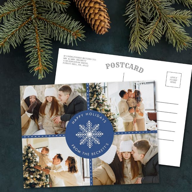 Festive Snowflake Christmas 4 Photo Real Foil Holiday Postcard (Creator Uploaded)