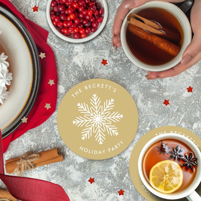 Festive Snowflake Christmas Holiday Party Round Paper Coaster (Creator Uploaded)