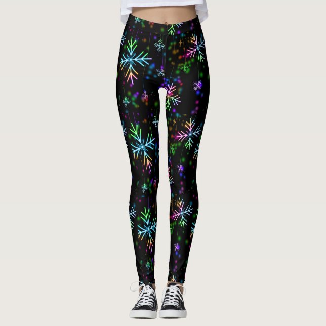 Festive Snowflake Christmas Lights Neon Leggings (Front)