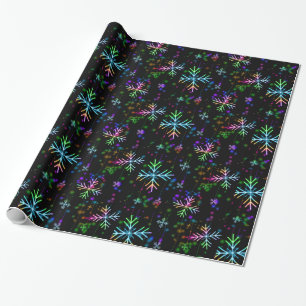 Festive Snowflake Christmas Lights Neon Wrapping Paper