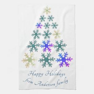 Festive Snowflake Christmas Tree Family Holiday Tea Towel