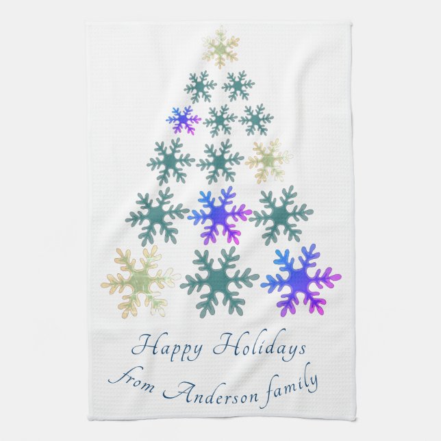 Festive Snowflake Christmas Tree Family Holiday Tea Towel (Vertical)