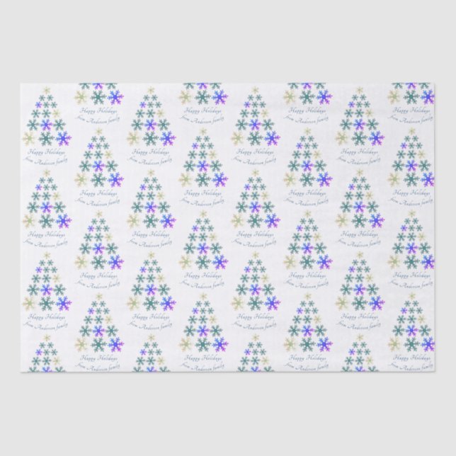 Festive Snowflake Christmas Tree Family Holiday Tissue Paper (Front)