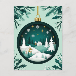 ❄️ Festive Snowflake Green Ornament 🎄 Christmas Holiday Postcard