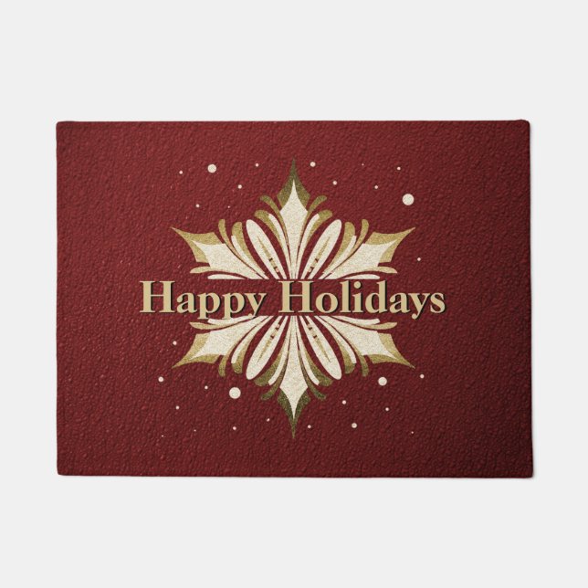 Festive Snowflake Holiday Greeting Door Mat (Front)