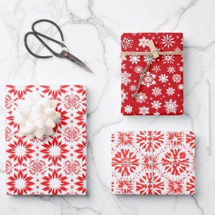 Festive Snowflake Quilt Pattern Wrapping Paper Sheet