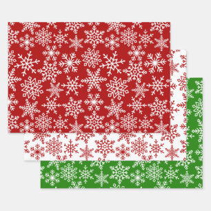Festive Snowflake Red Green Christmas Wrapping Paper Sheet