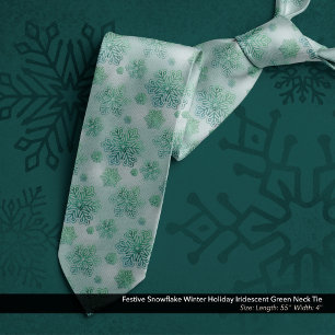 Festive Snowflake Winter Holiday Iridescent Green Tie