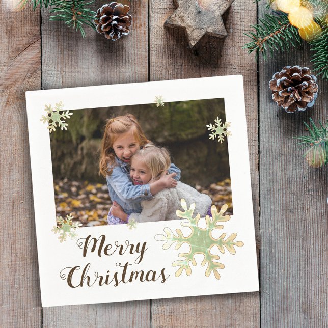 Festive Snowflakes Merry Christmas Holiday Photo Napkin (Creator Uploaded)
