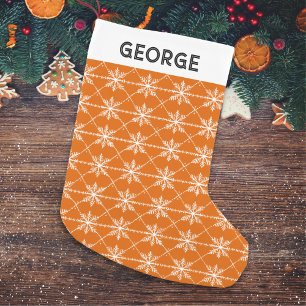 Festive Snowflakes Pattern Burnt Orange Custom Small Christmas Stocking