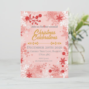 Festive Snowflakes White and Pink Invitation