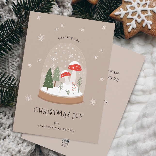 Festive Snowglobe Trees Mushroom Christmas Joy Holiday Card (Festive Snowglobe Trees Mushroom Christmas Joy Holiday Card)