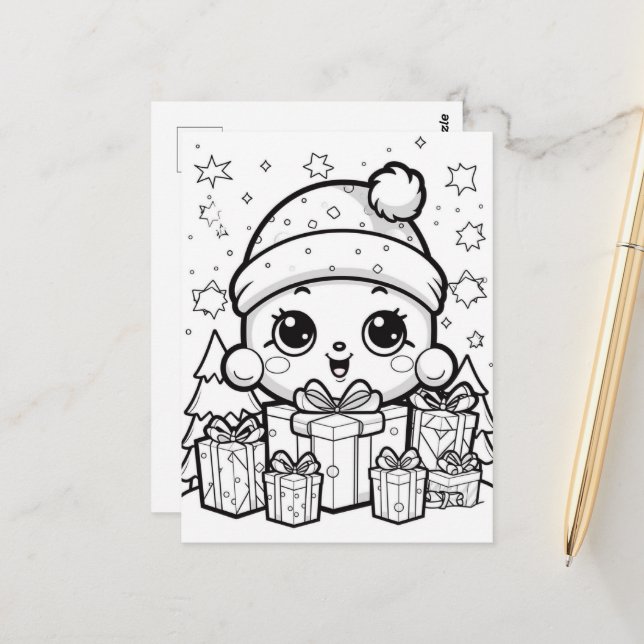 Festive Snowkid kids colouring Postcard (Front/Back In Situ)