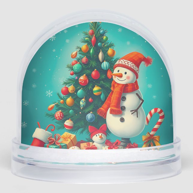 Festive Snowman and Christmas Tree with Gifts Snowglobe (Front)