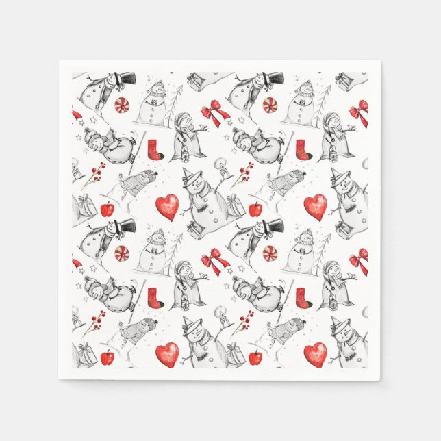 Festive snowman and holiday icons pattern napkin (Front)