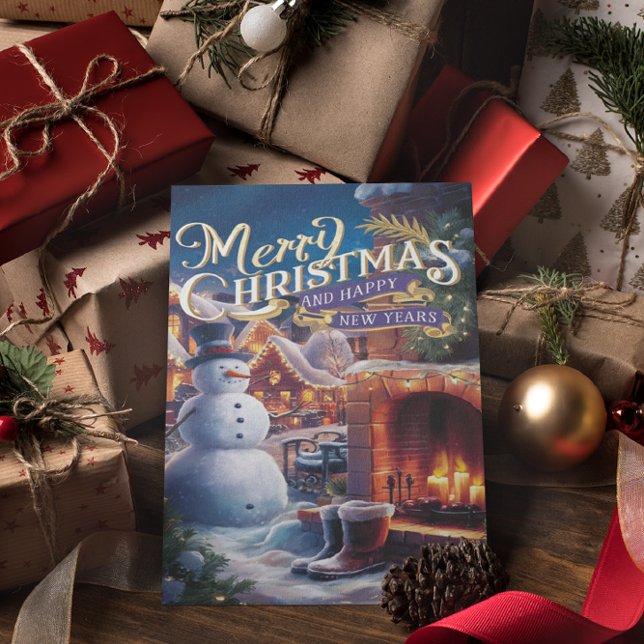 Festive Snowman by Fireplace Postcard (Creator Uploaded)