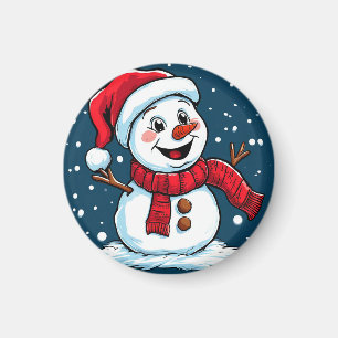 Festive Snowman Cartoon with Santa Hat Magnet