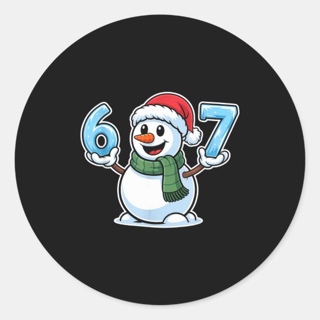Festive Snowman Christmas Winter Cheer 67 Number  Classic Round Sticker (Front)