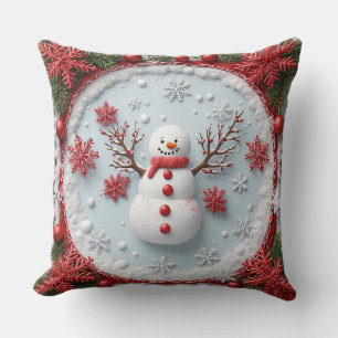 Festive Snowman Design with Christmas Decorations Cushion