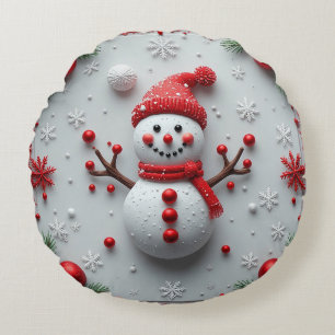 Festive Snowman Design with Christmas Decorations Round Cushion